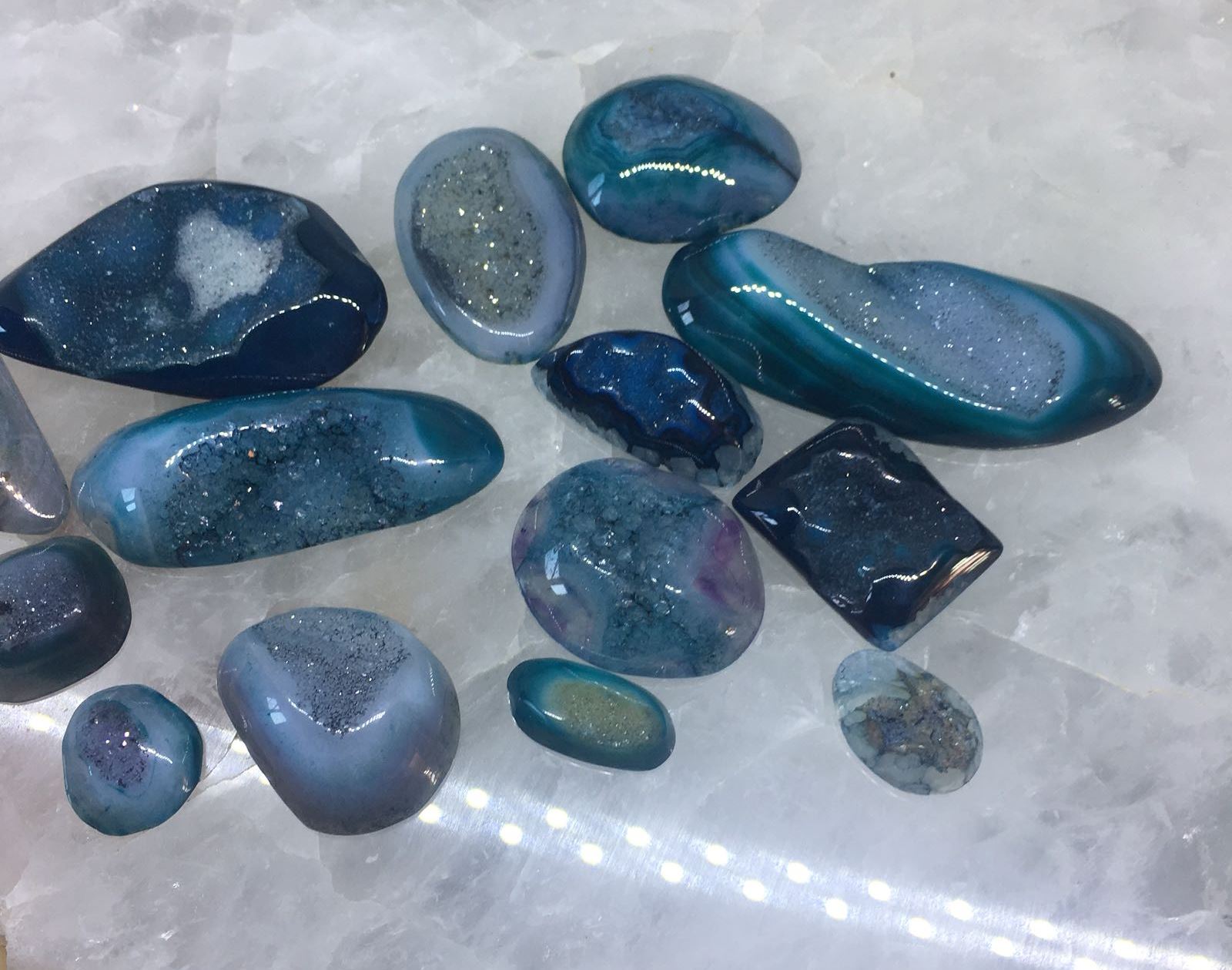 Stones from Uruguay - Teal Dyed Druzy Free Form Cabochons