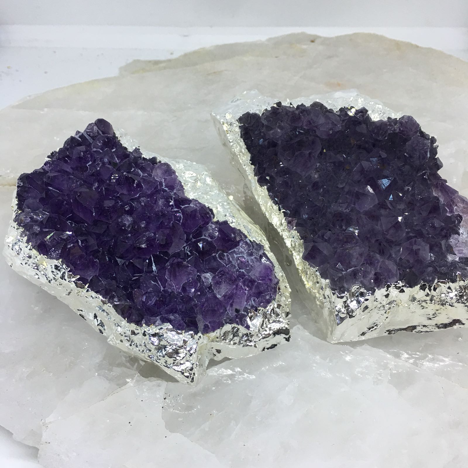 Stones from Uruguay - Gold Electroplated Amethyst Druse Cluster for Gift & Office Decor