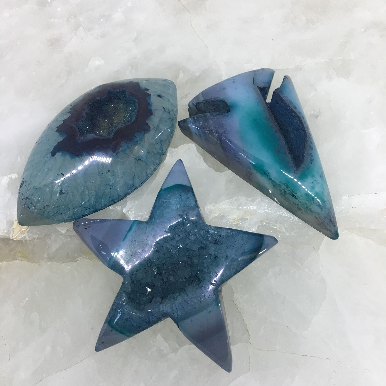 Stones from Uruguay - Teal Agate Druse Cabochon Designs, Cabochon Custom Shapes