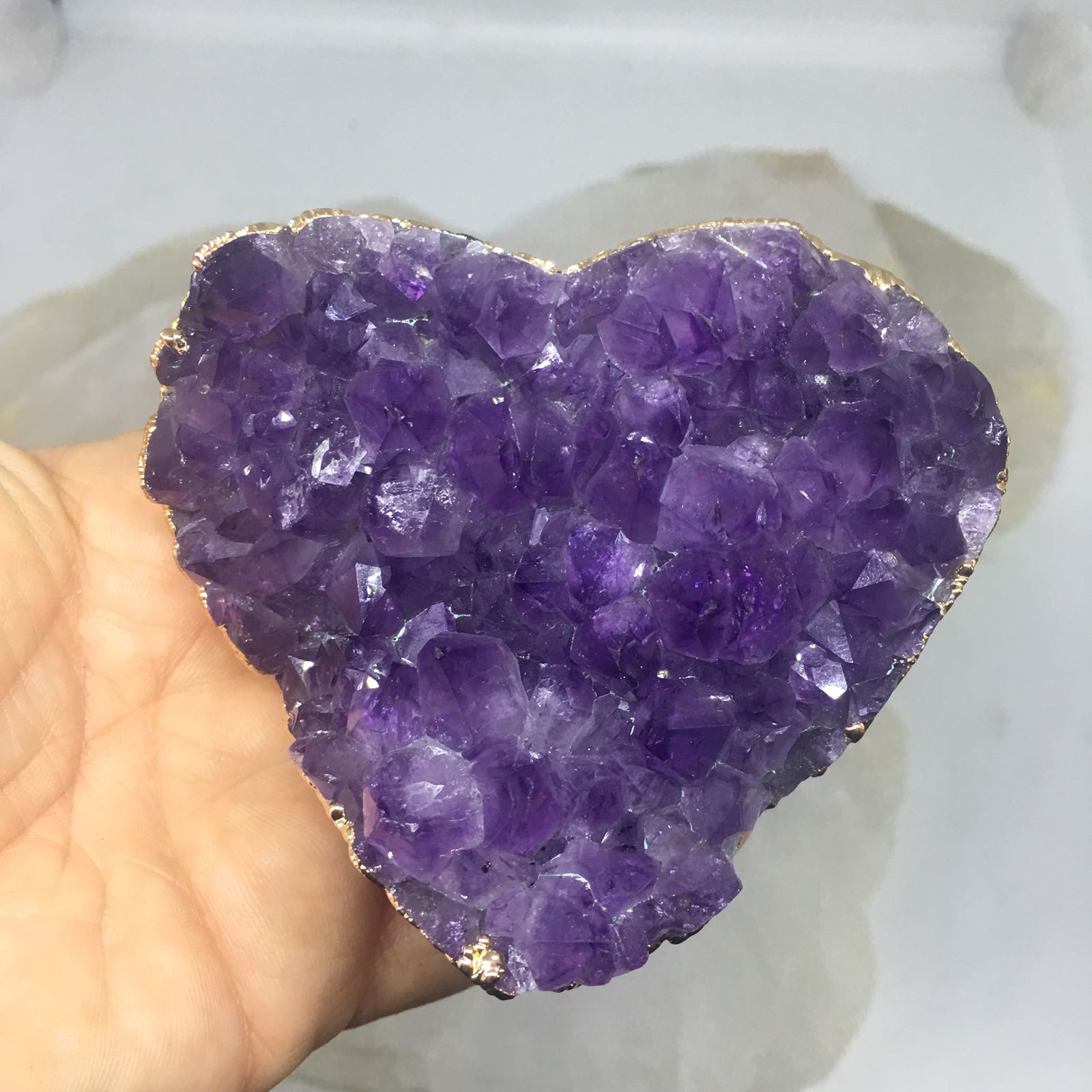 Stones from Uruguay - Gold Plated Dyed Amethyst Cluster Heart  for Home Decor