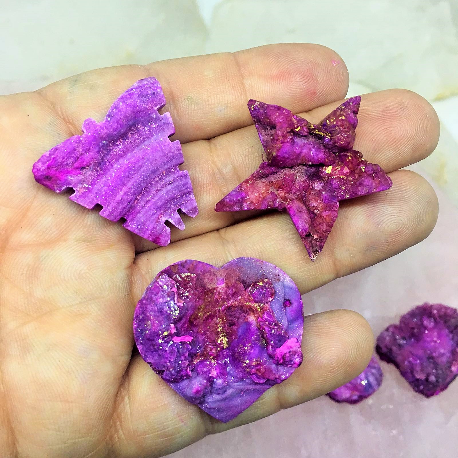 Stones from Uruguay - Pink Dyed Mushroom Druzy Shapes, Dyed Pink Cryptocrystalline Druzy Shapes, Pink Dyed  Chalcedony Desert Druzy Shape 