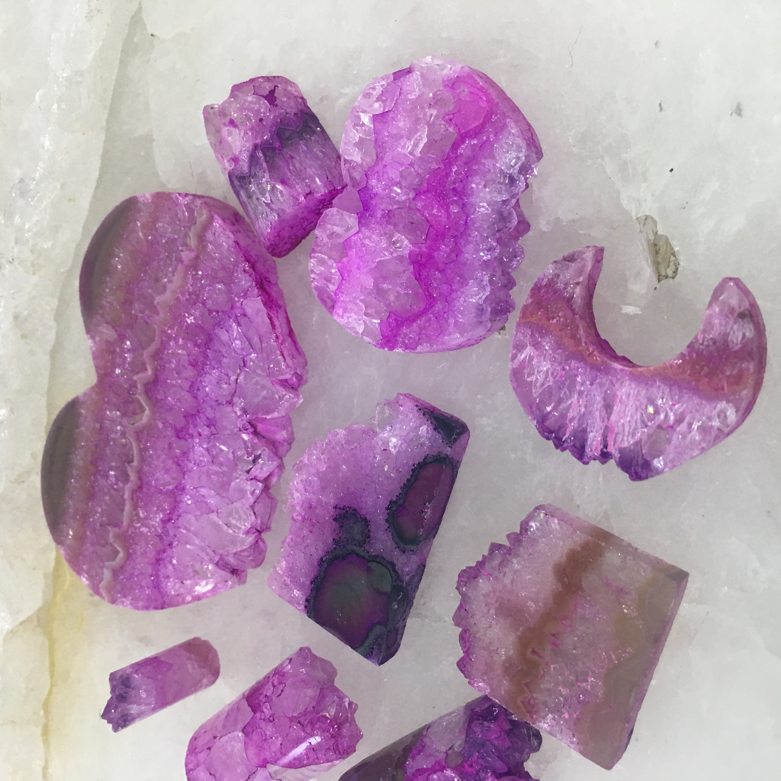 Stones from Uruguay - Pink Dyed Amethyst Druzy Slices for  Jewelry Making 