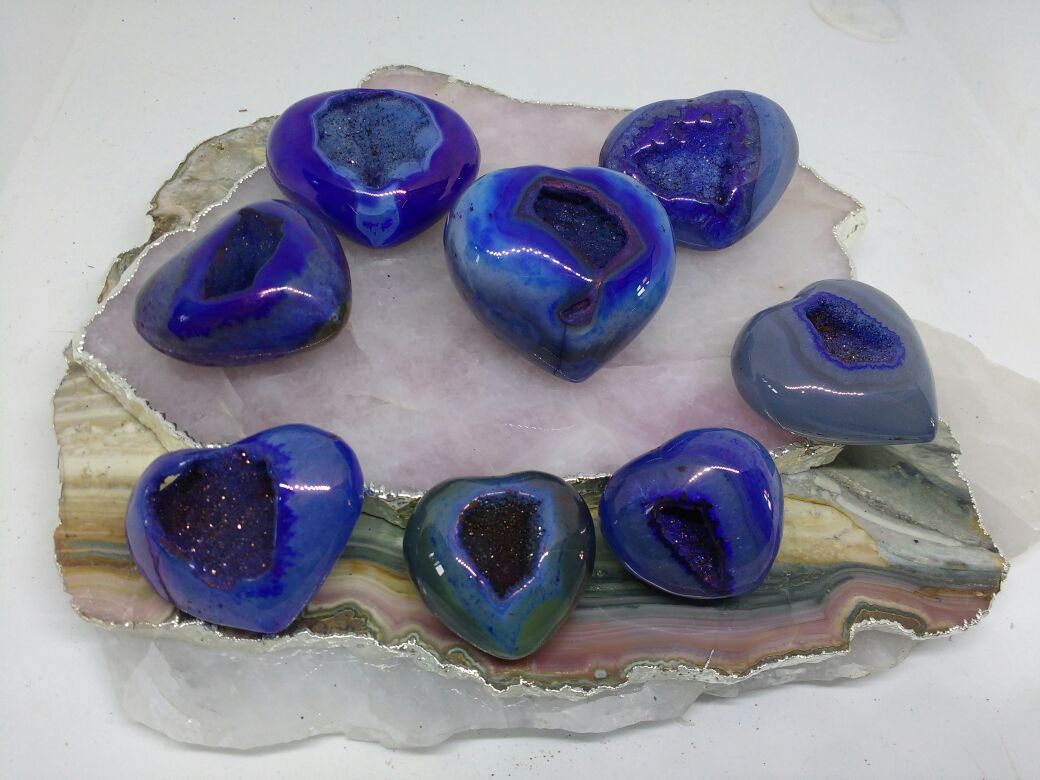 Stones from Uruguay - Blue Dyed Agate Geode Druzy Heart