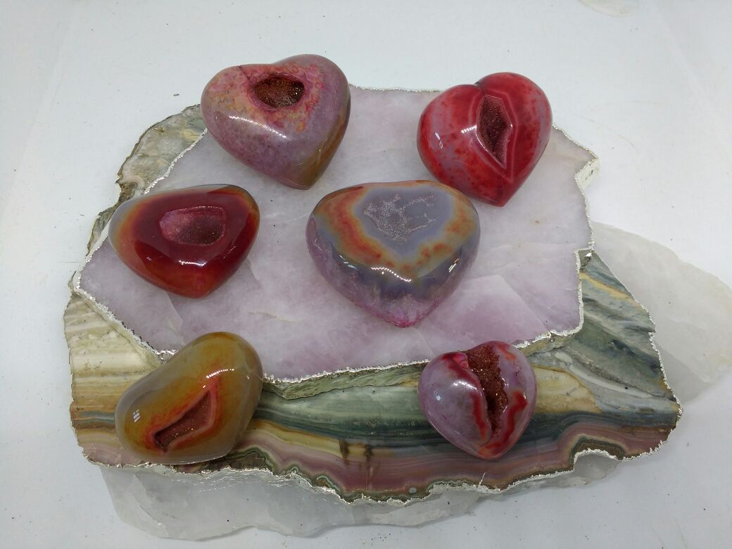 Stones from Uruguay - Blood Red Dyed Agate Geode Druzy Heart 