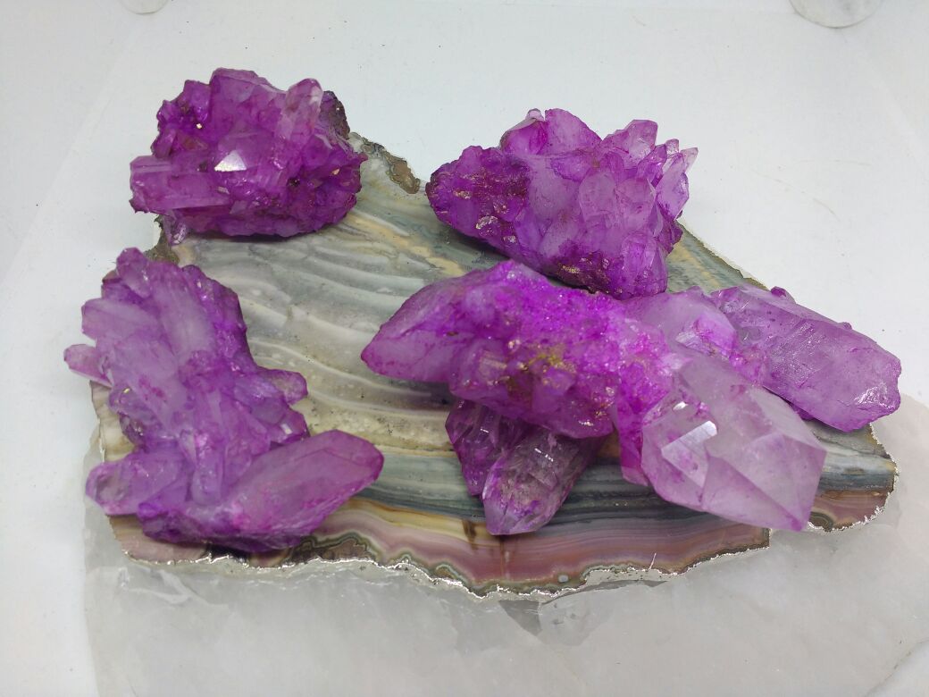 Stones from Uruguay - Pink Dyed Quartz Crystal Cluster for Decor Home