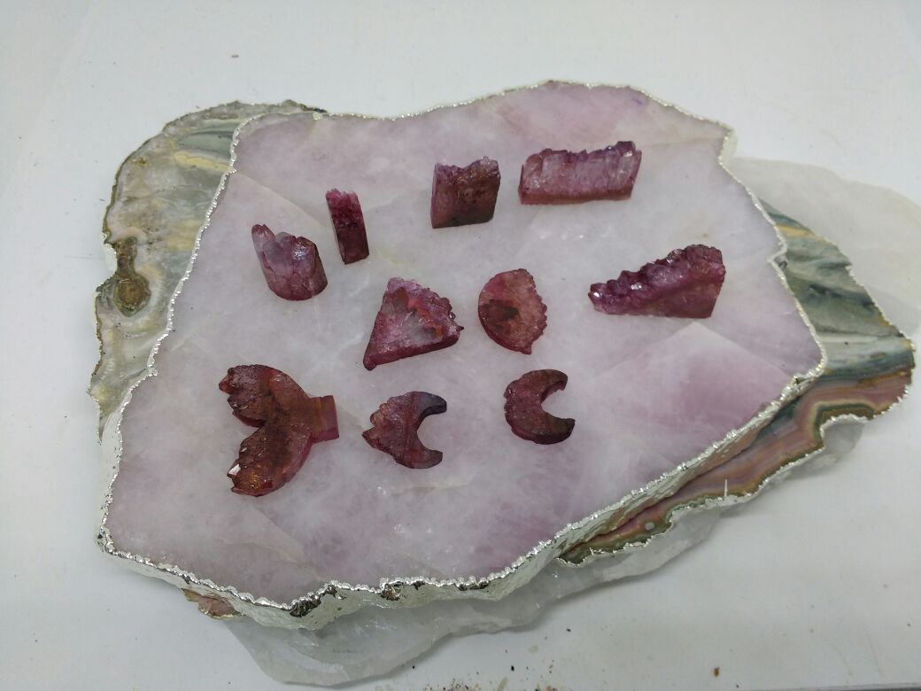 Stones from Uruguay - Blood Red Dyed Amethyst Druzy Slice Shapes for Jewelry Making