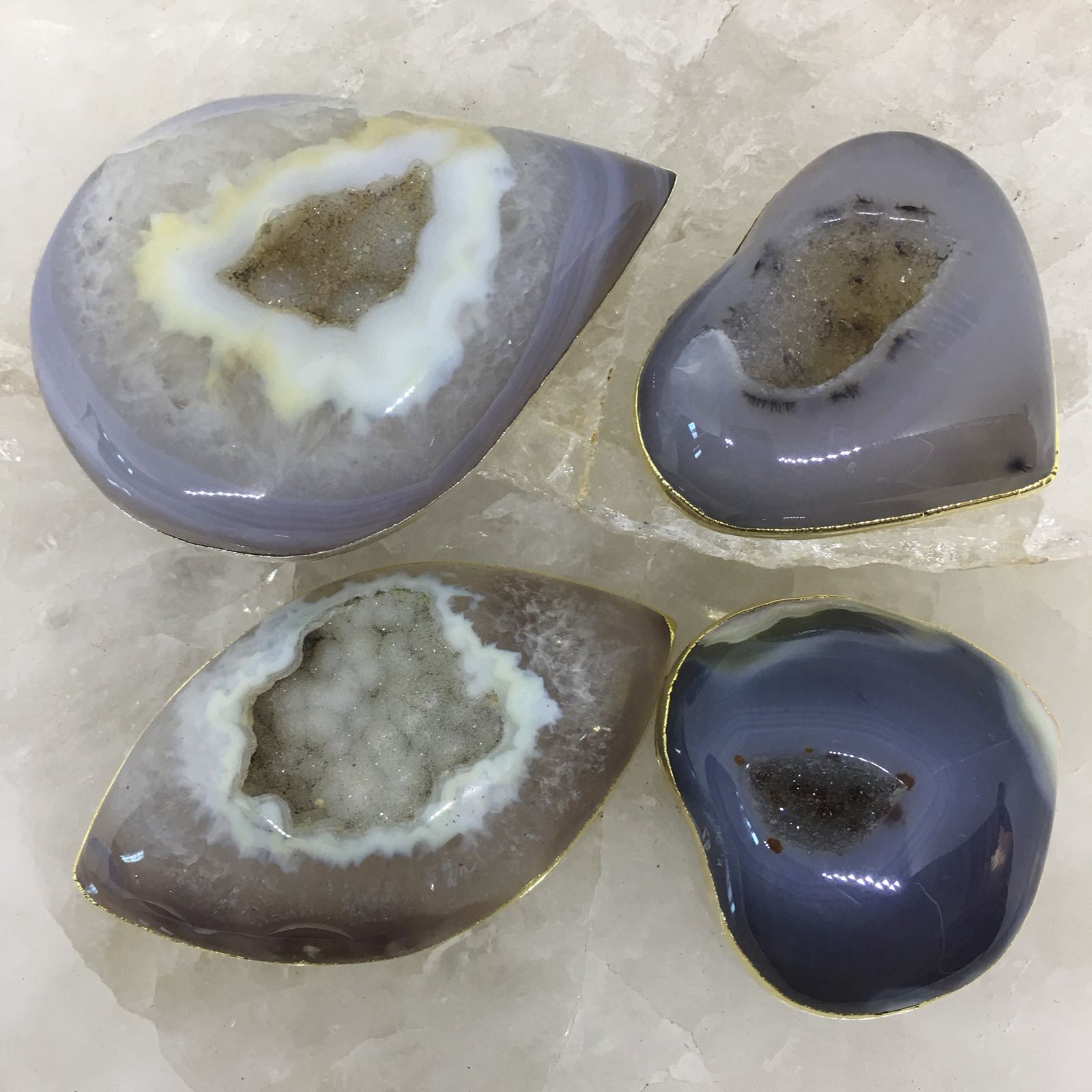 Stones from Uruguay - Plated Agate Geode Druzy  Cabochons for Gift  & Meditation