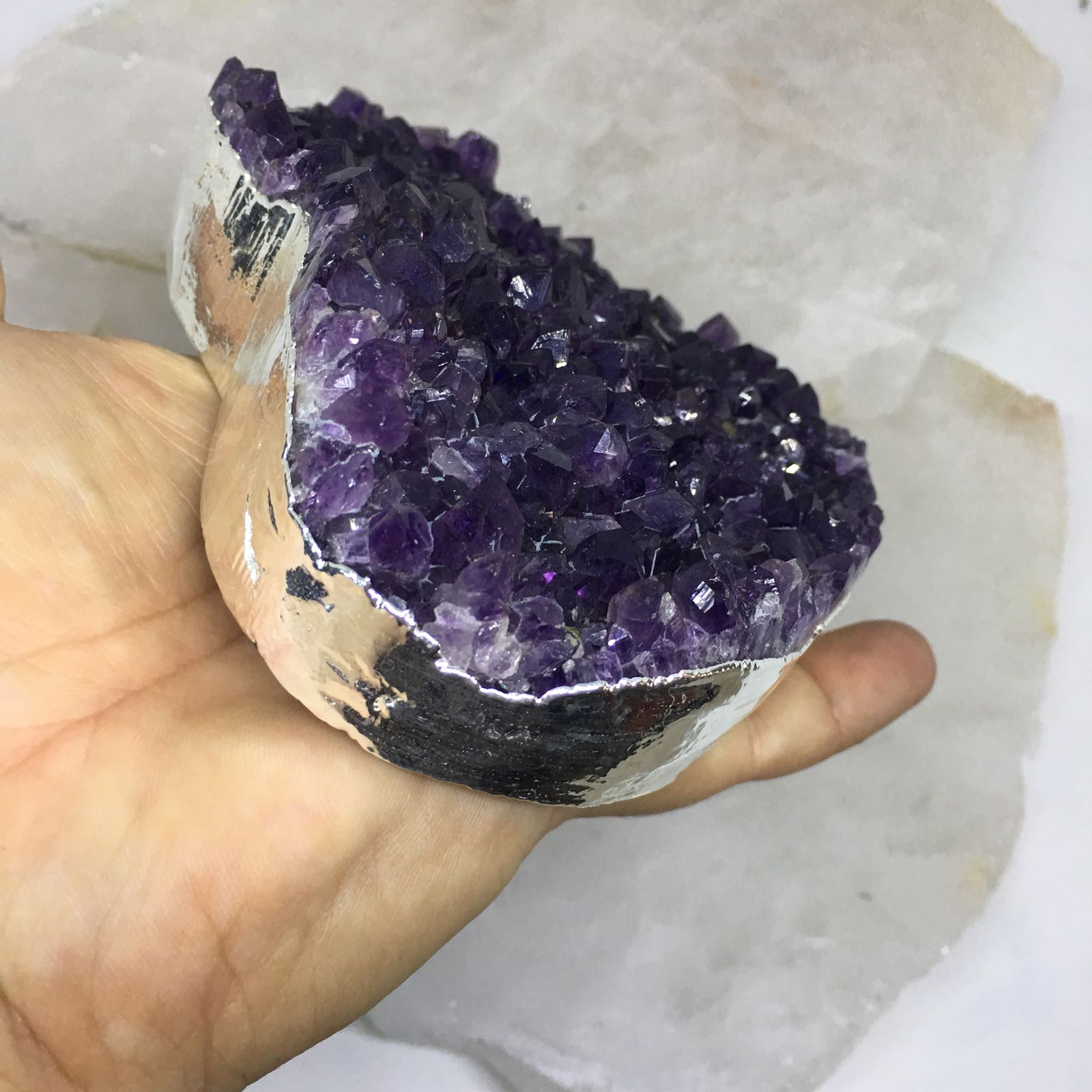Stones from Uruguay - Silver Plated Purple Amethyst Druzy Heart for Decor & Home