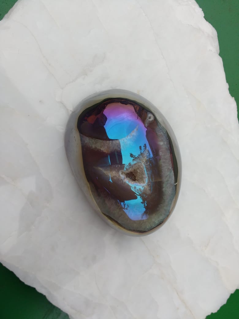 Stones from Uruguay - Angel Aura Agate Druzy Free Form Cabochon  for Reiki Grids and Energy Work.