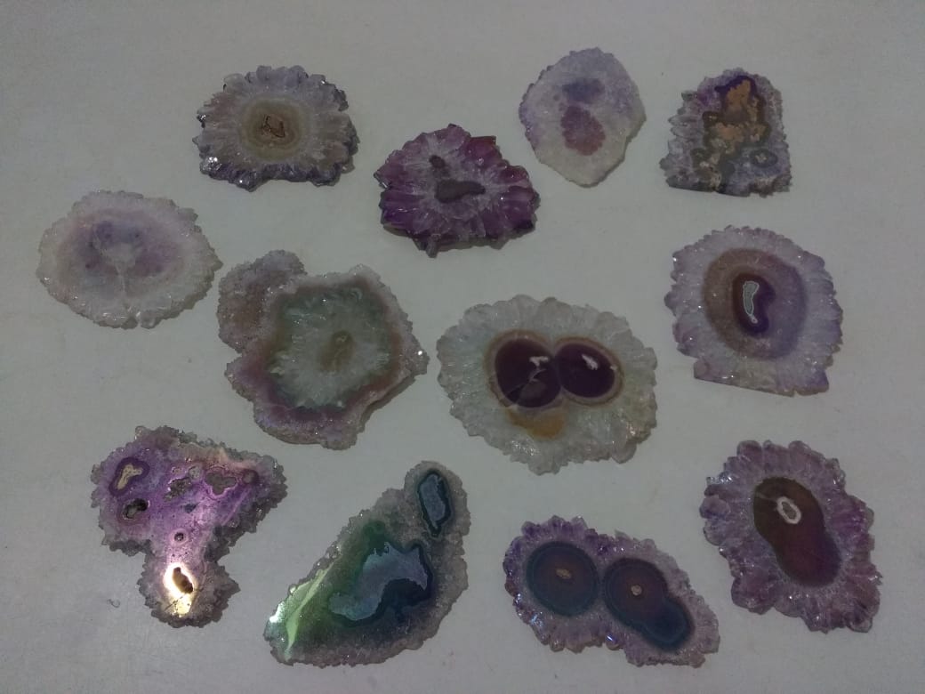 Stones from Uruguay - Angel Aura Coated Extra Large Amethyst Stalactite Slices for Gift, Meditation, Spiritual practices $ Decoration