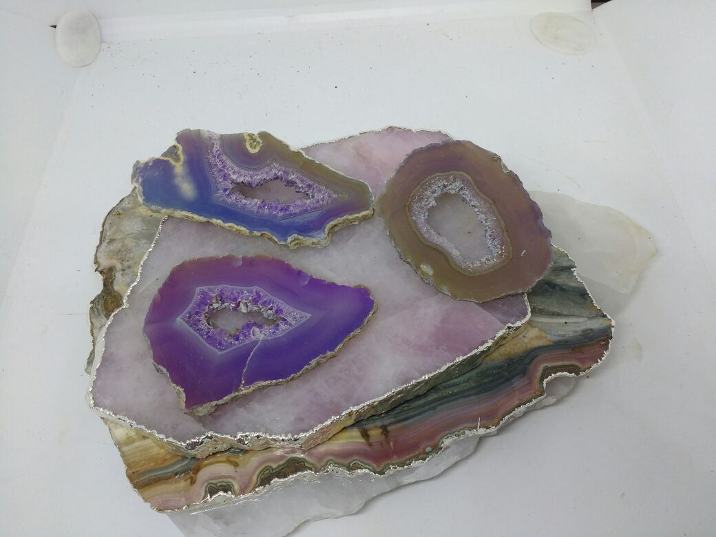 Stones from Uruguay - Angel Aura Titanium  Treated Amethyst Geode Slices Gift, Meditation, Spiritual practices $ Decoration