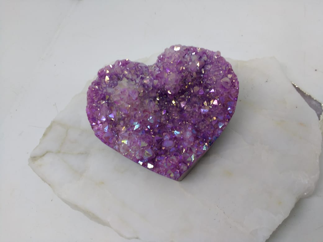 Stones from Uruguay - Pink Dyed Angel Aura Titanium Treated Amethyst Druzy Heart for Spiritual Practices, Crafting & Meditation