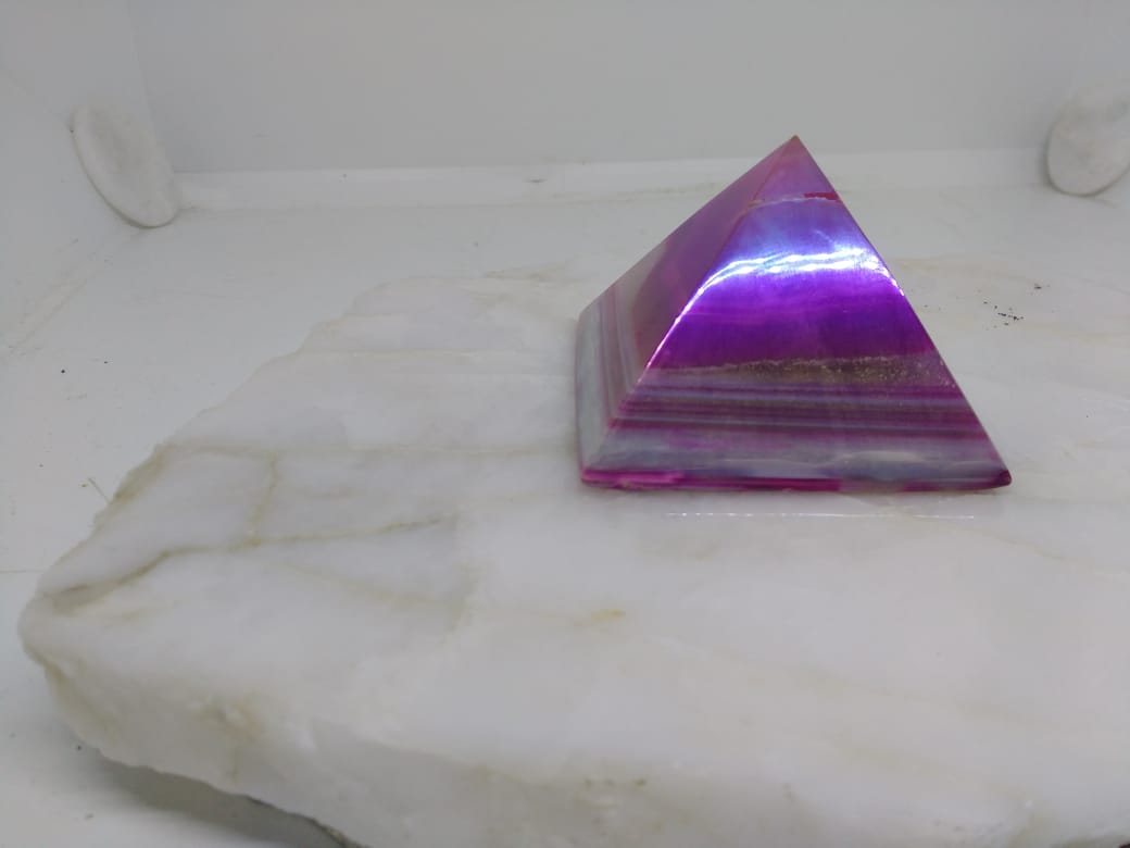 Stones from Uruguay - Pink Dyed , Angel Aura Titanium Coated Agate Pyramid for Spiritual Practices, Crafting & Meditation