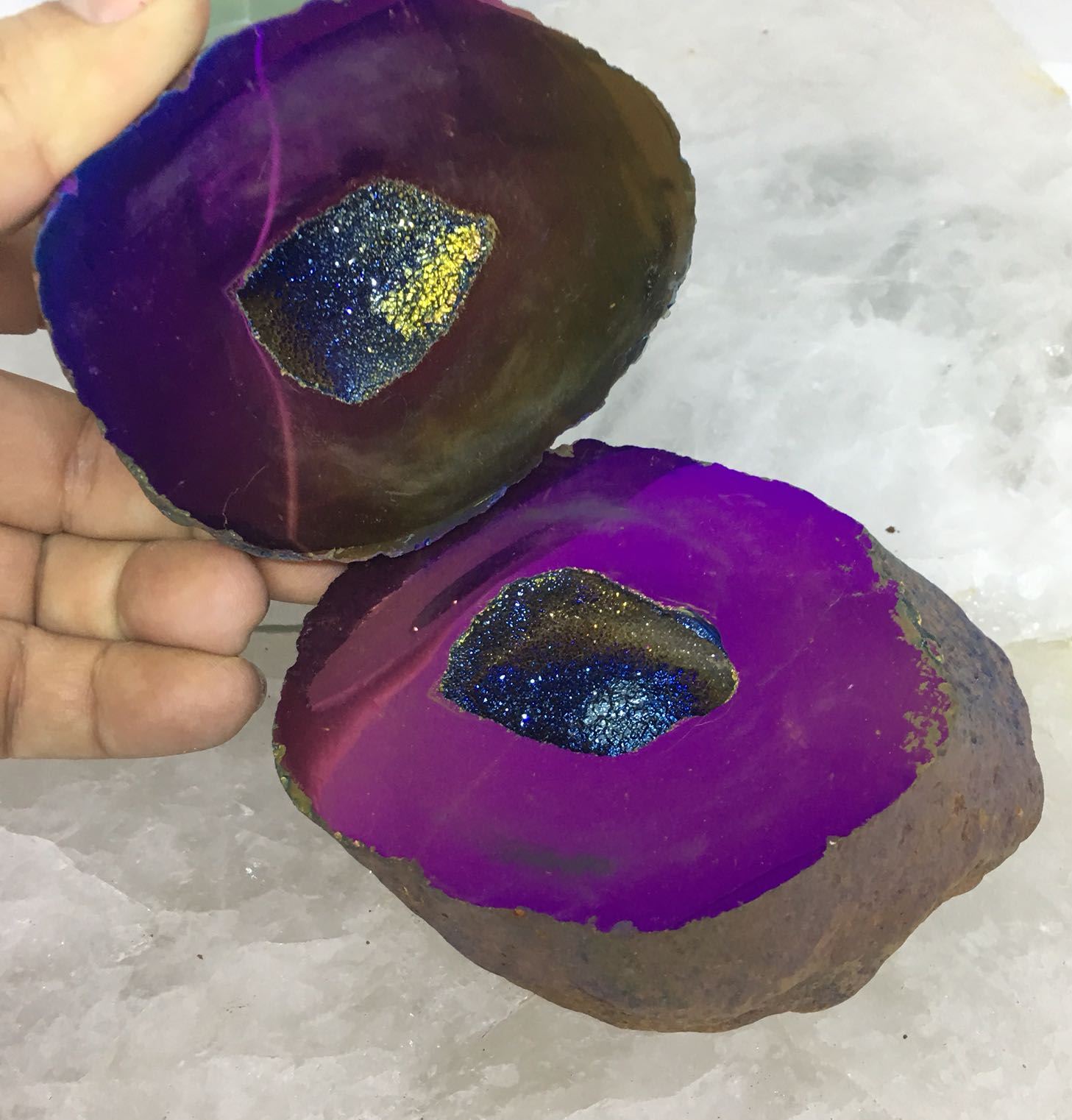 Stones from Uruguay - Rainbow Coated Geode Box with Druzy - Mystic Rainbow Titanium  Geode Box