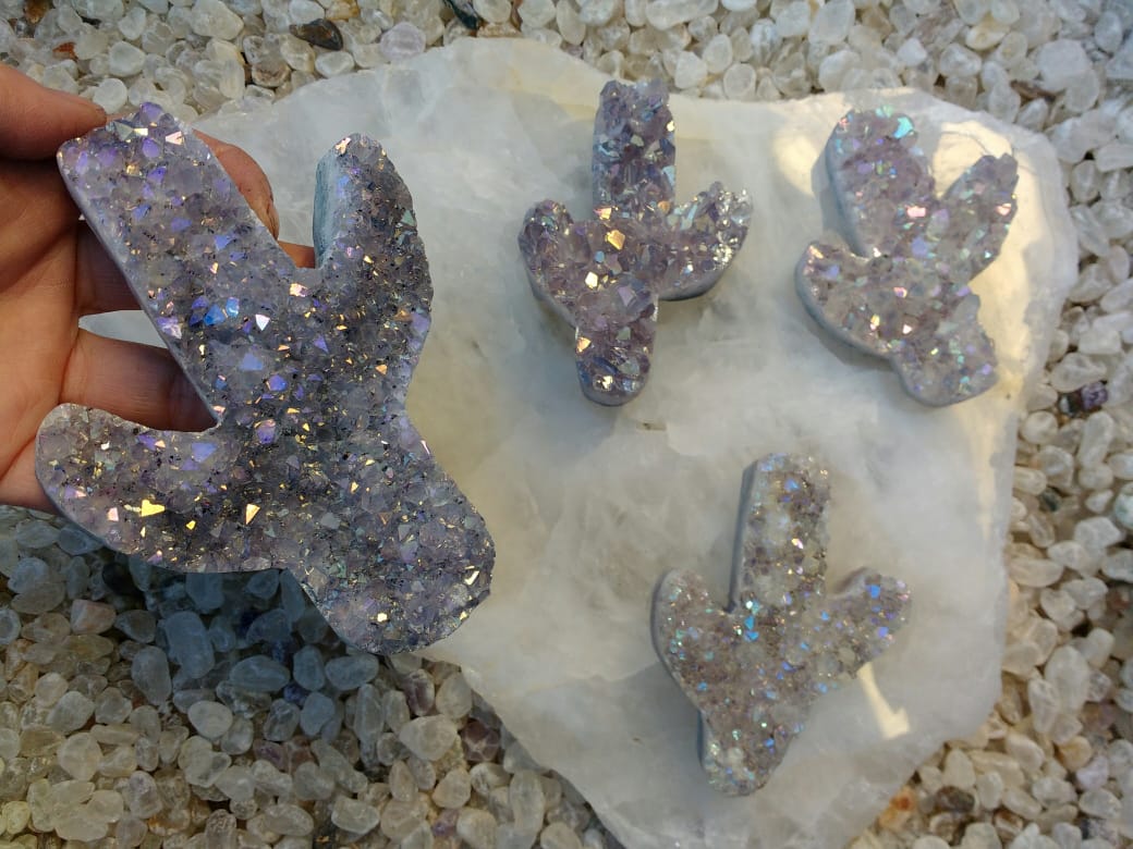 Stones from Uruguay - Angel Aura Titanium Treated  Amethyst Druzy Cactus for Home, Decor and Metaphycal