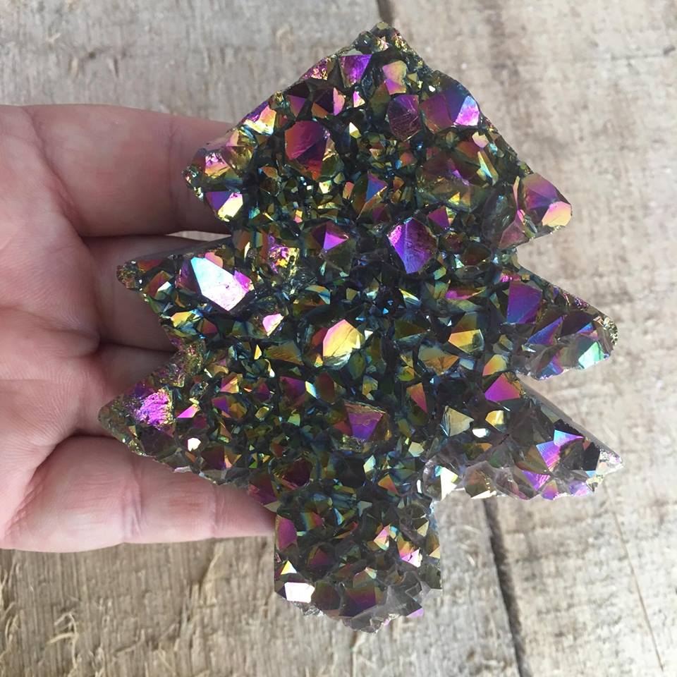 Stones from Uruguay - Rainbow Titanium  Amethyst Druzy Christmas Tree - Home Decor - Agate Druzy Pine Tree for Gift or Office