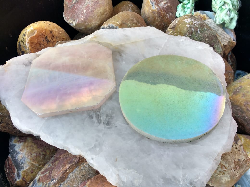 Stones from Uruguay - Angel Aura Treated Quartz Drink Coasters for Crafting or  Spiritual Work