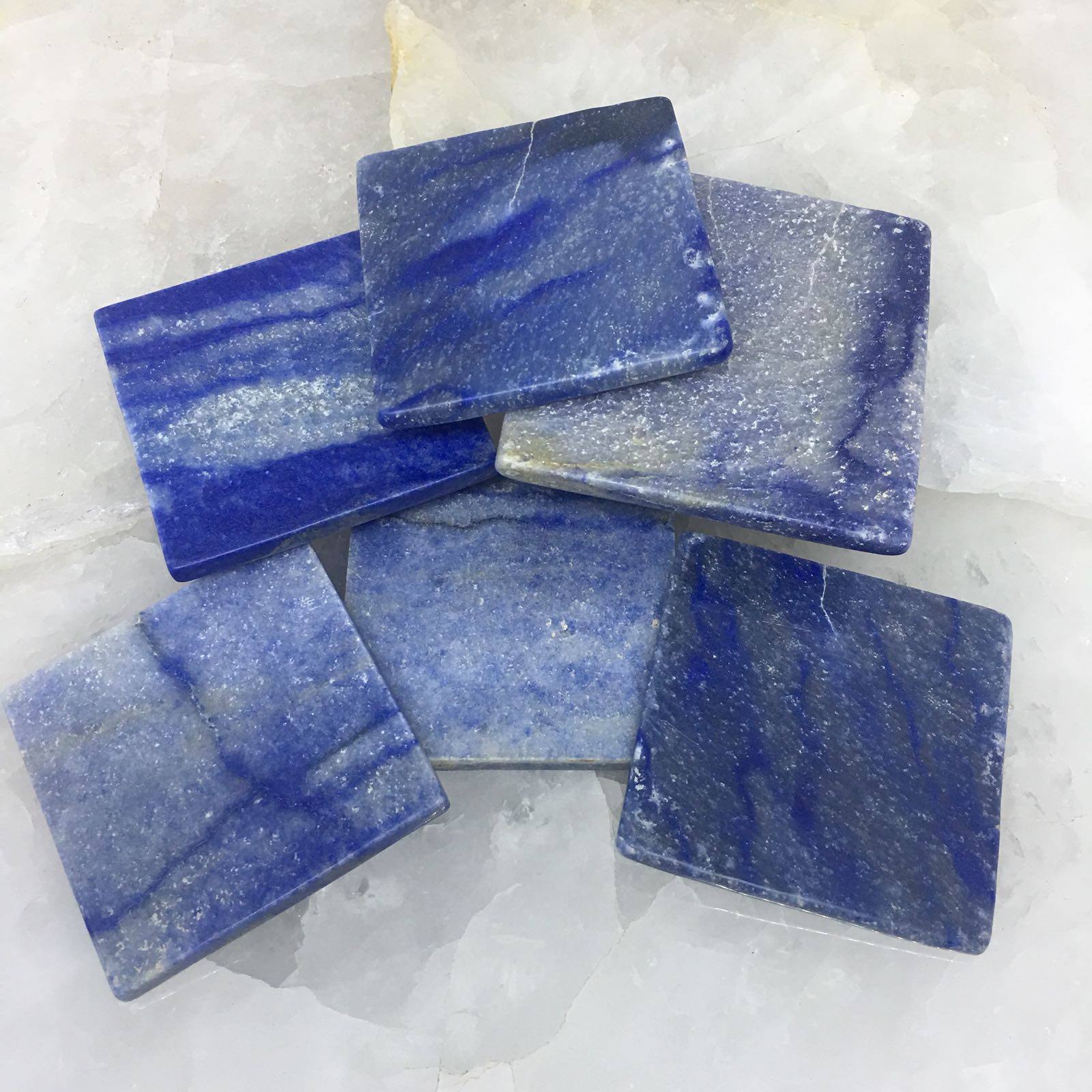 Stones from Uruguay - Blue Quartz Square Drink Coasters, 80-100mm