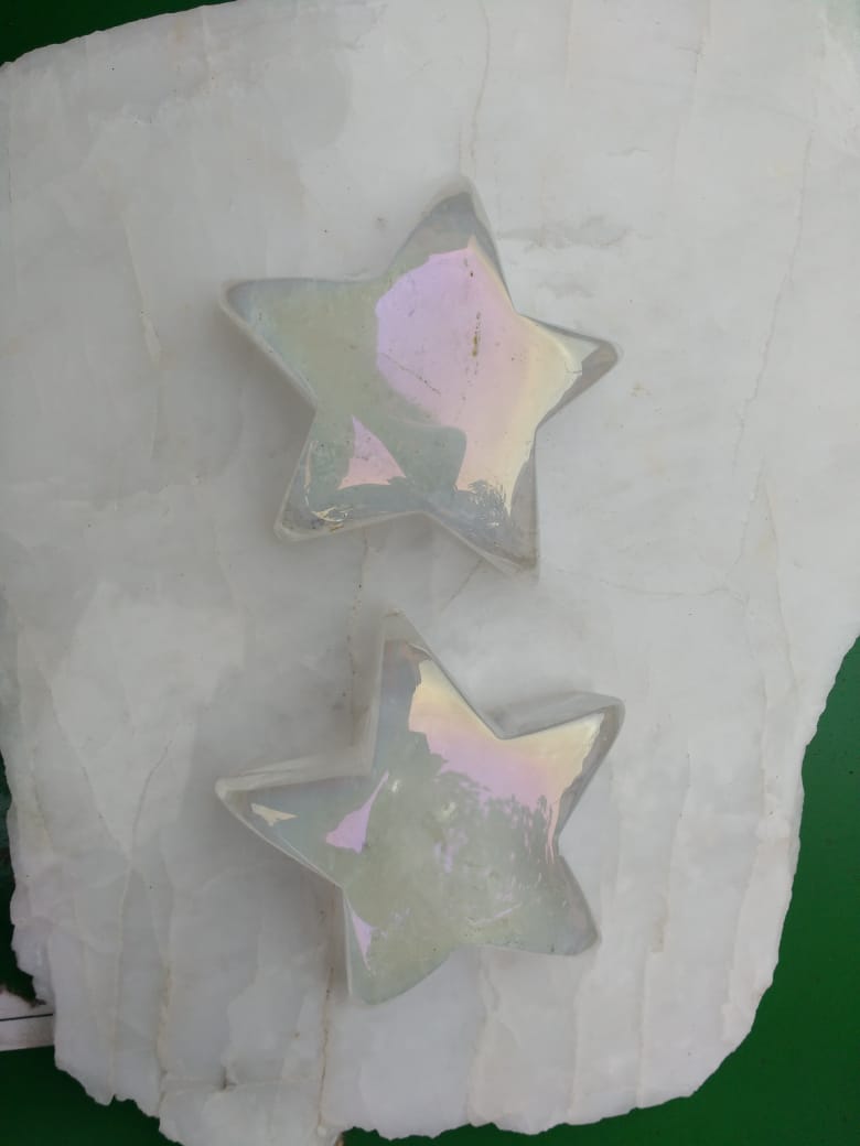 Stones from Uruguay - Angel Aura Titanium Coated Clear Quartz Star Cabochons  for Reiki Grids and Energy Work.
