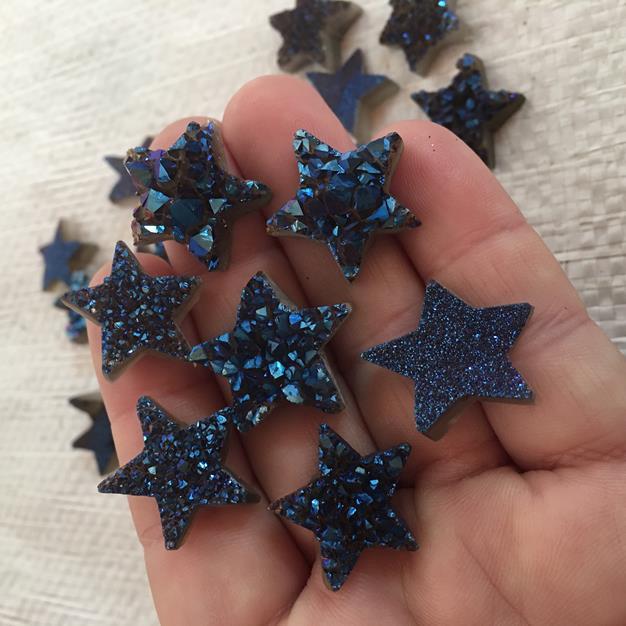 Stones from Uruguay - Cobal Blue Druzy Star Titanium Mystic Blue Star  for Wire Wrapped or Jewelry Making