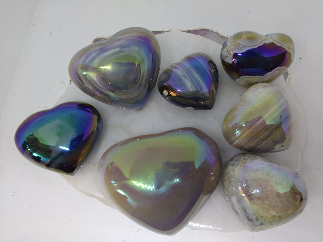 Stones from Uruguay - Polished Angel Aura Titanium Coated Agate Heart
