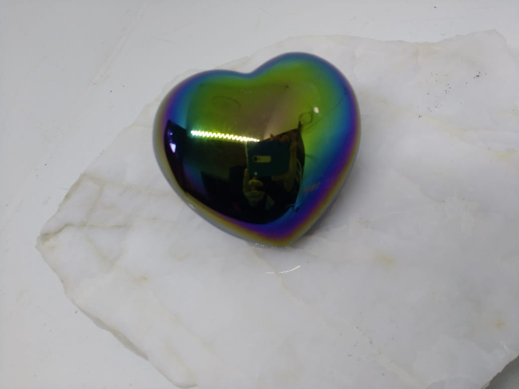 Stones from Uruguay - Polished Angel Aura Titanium Coated Black Obsidian Heart