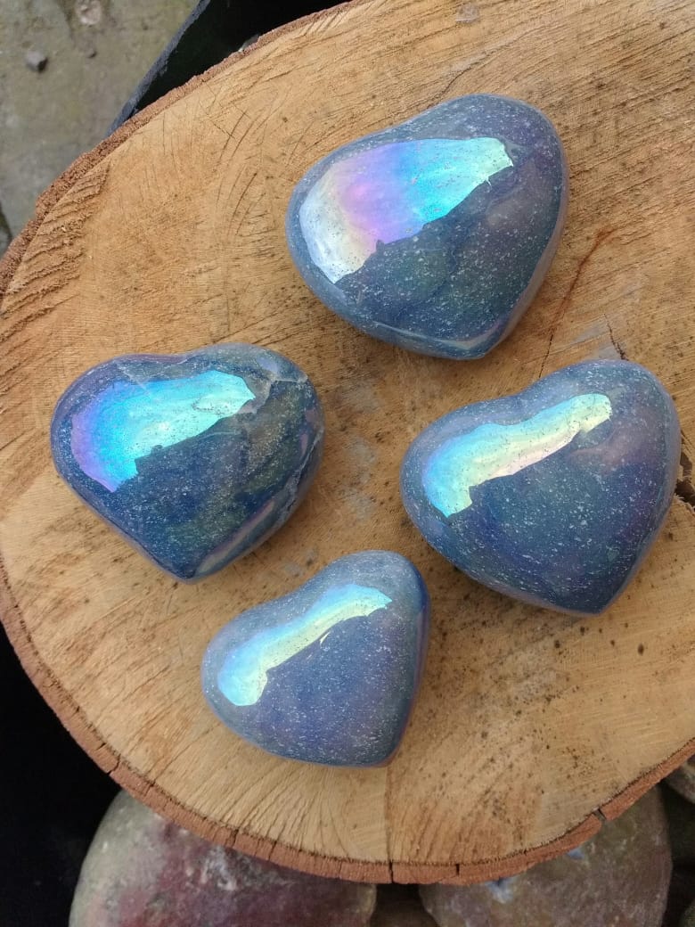Stones from Uruguay - Polished Angel Aura Titanium Coated Blue Quartz  Hearts