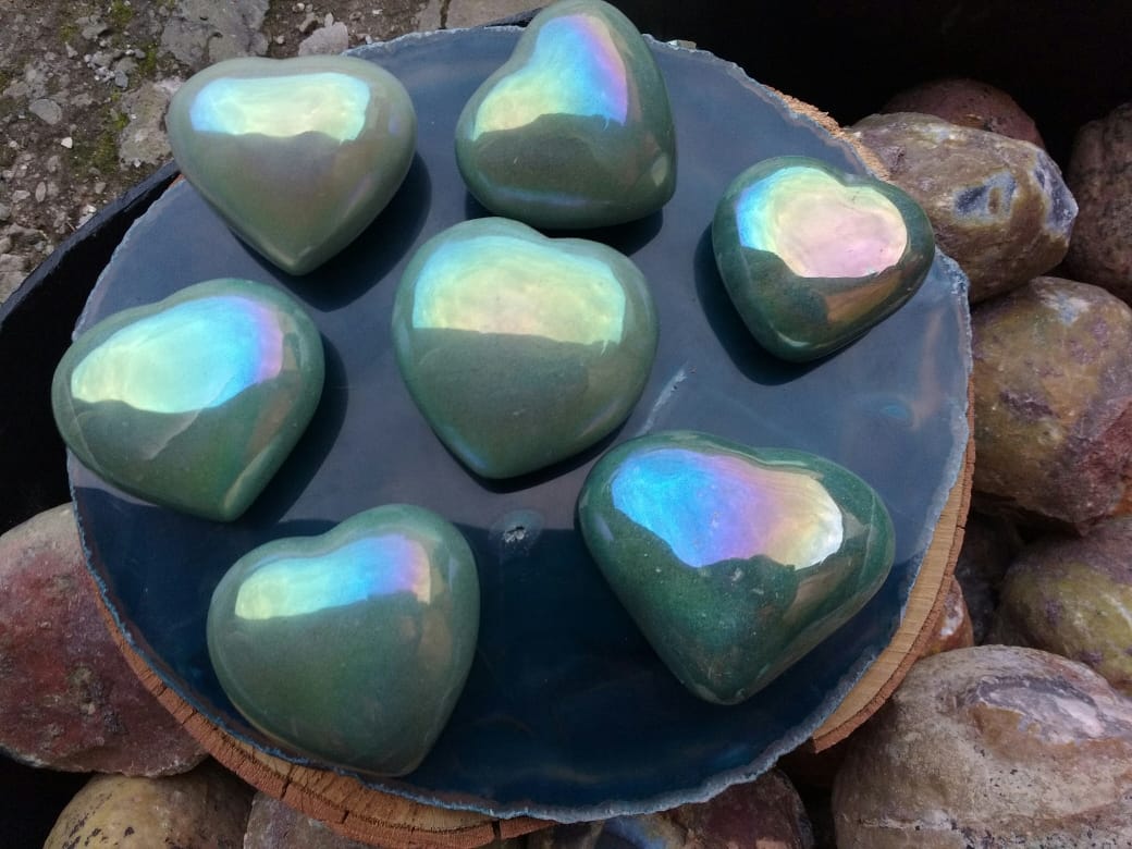 Stones from Uruguay -  Angel Aura Titanium Coated Green Quartz  Hearts