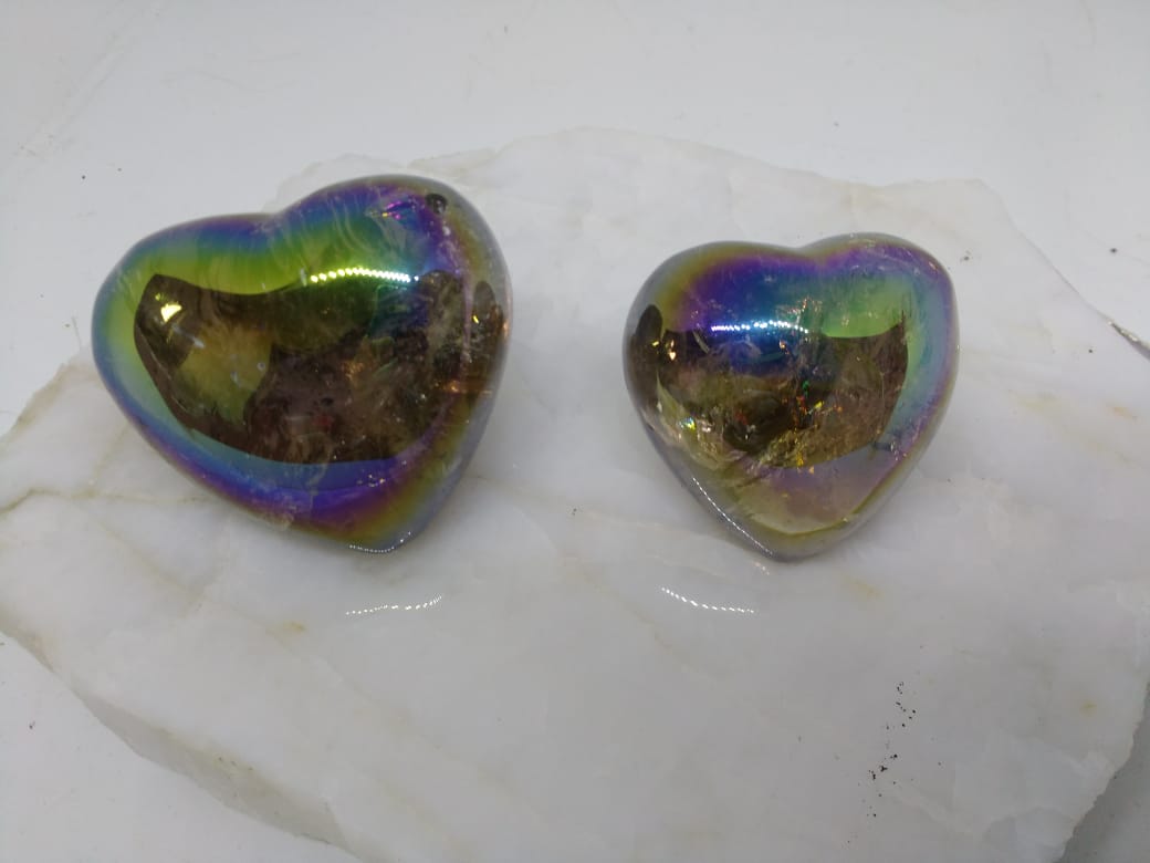 Stones from Uruguay -  Angel Aura Titanium Coated Smoky Quartz Hearts