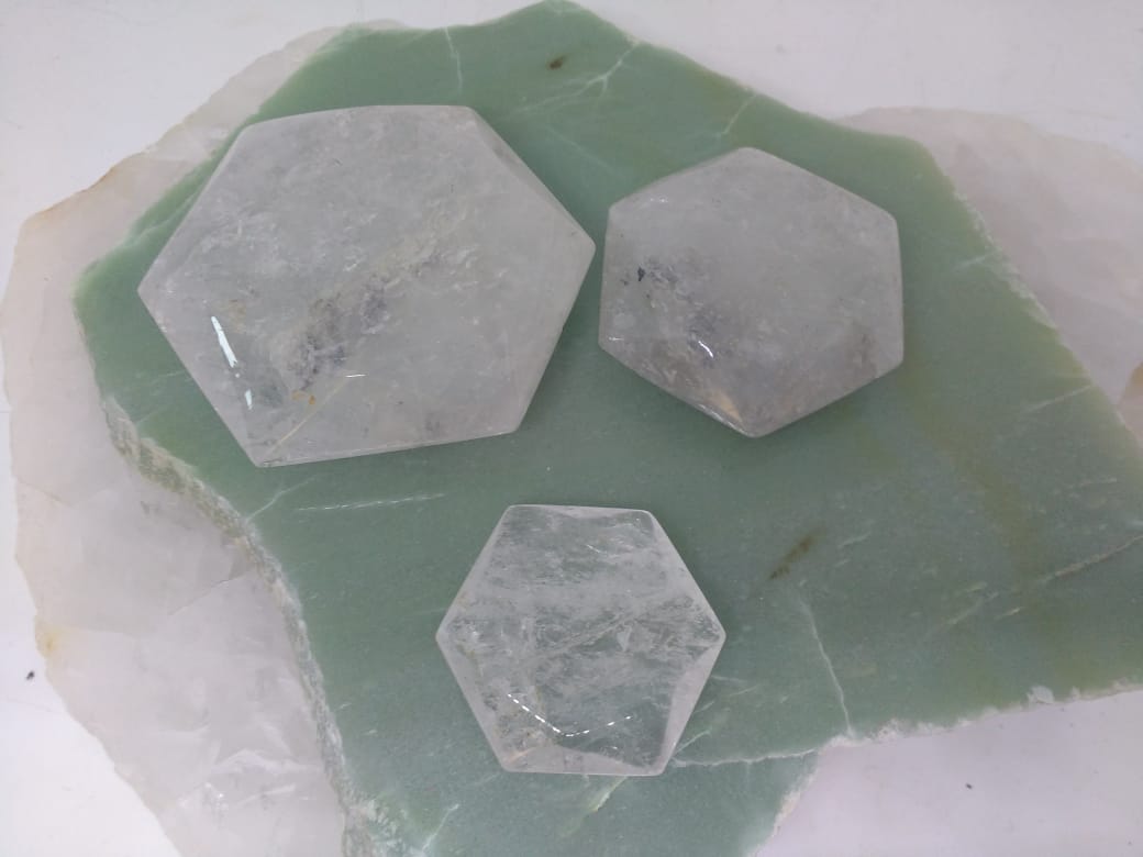 Stones from Uruguay - Clear Crystal Quartz Hexagon Pocket Stone Facet Gem