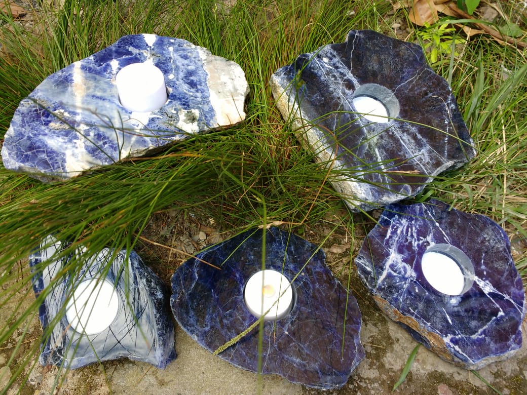 Stones from Uruguay - Sodalite Slice Candle Holders