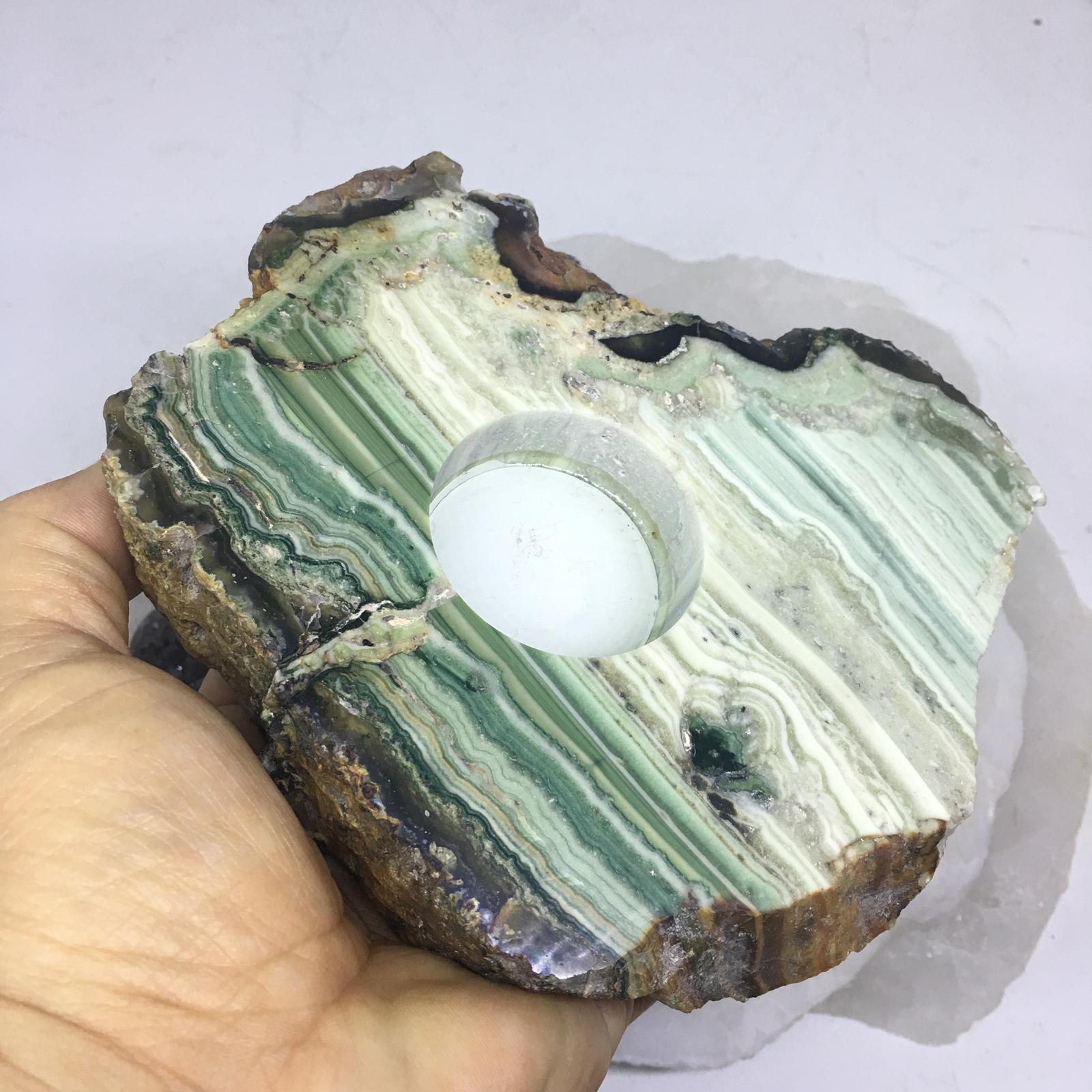 Stones from Uruguay - Pampa Green Jasper Slice Candle Holder