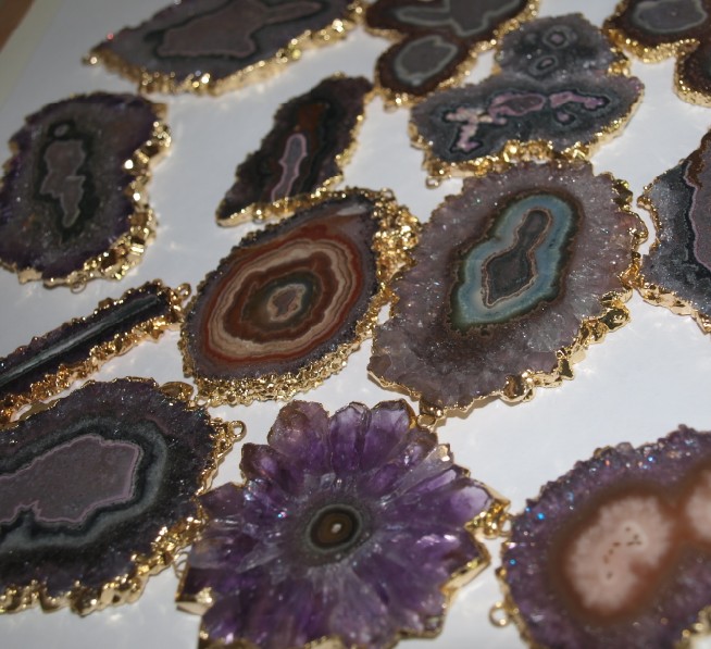 Stones from Uruguay - Amethyst Stalactite Slice Connectors with Gold electroplating