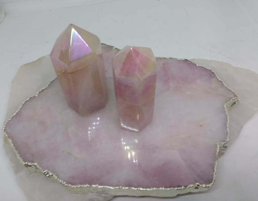 Stones from Uruguay - Angel Aura Titanium Treated Rose Quartz Crystal Point