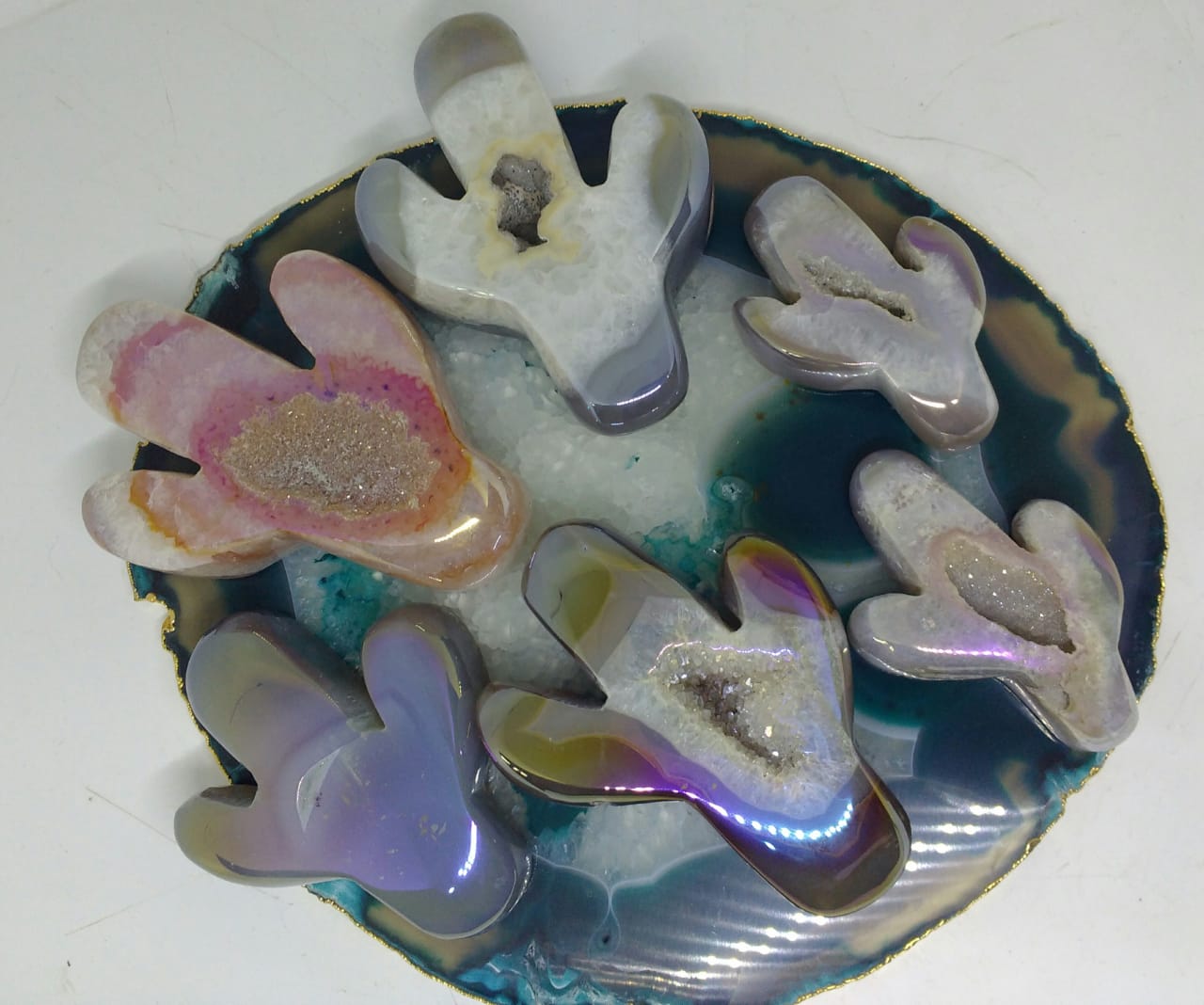 Stones from Uruguay - Angel Aura Titanium Treated Agate Druzy Cactus for Spiritual Work, Reiki Grids a or Energy Work