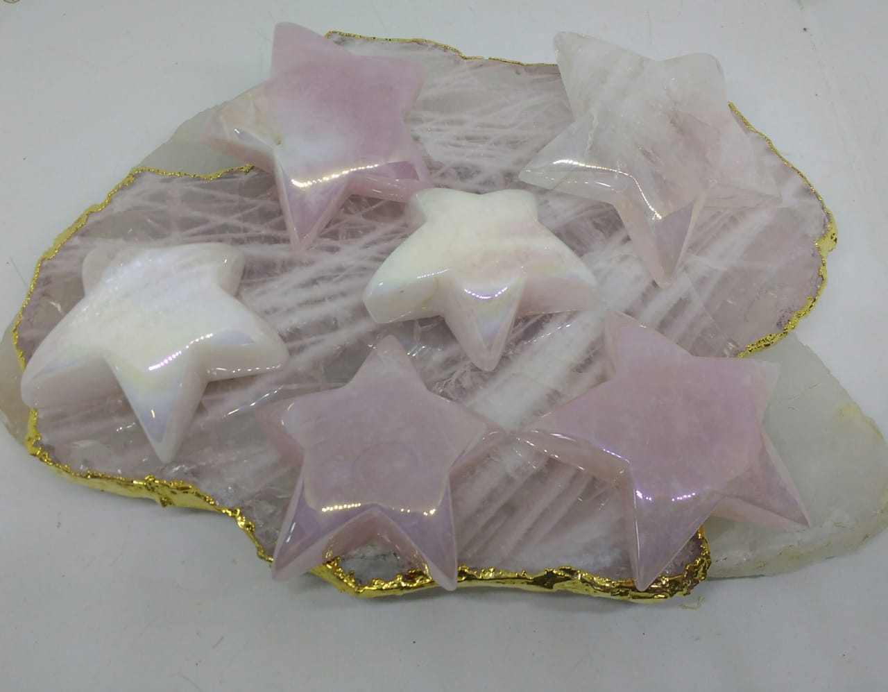 Stones from Uruguay - Angel Aura Titanium Coated Rose Quartz Star for Energy Work or  Enhance Mental Function