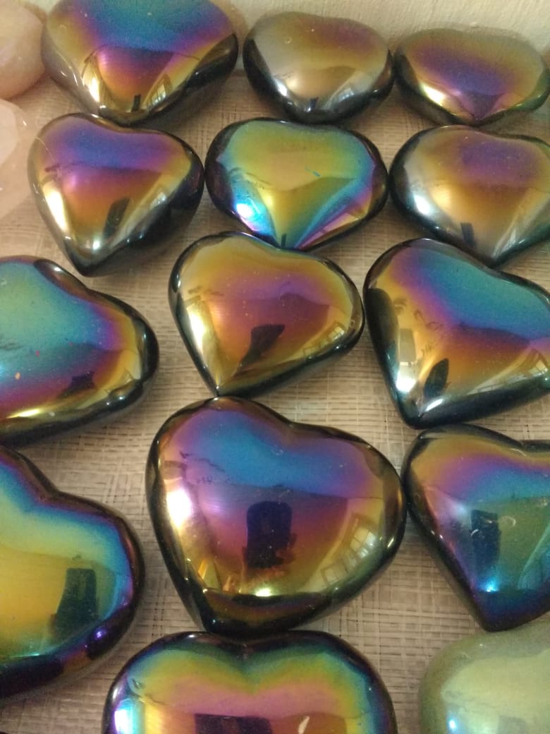 Stones from Uruguay - Angel Aura Titanium Coated Black Obsidian Hearts