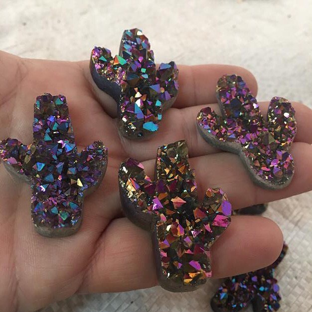 Stones from Uruguay - Rainbow Titanium  Coated Druzy Cactus, 40mm