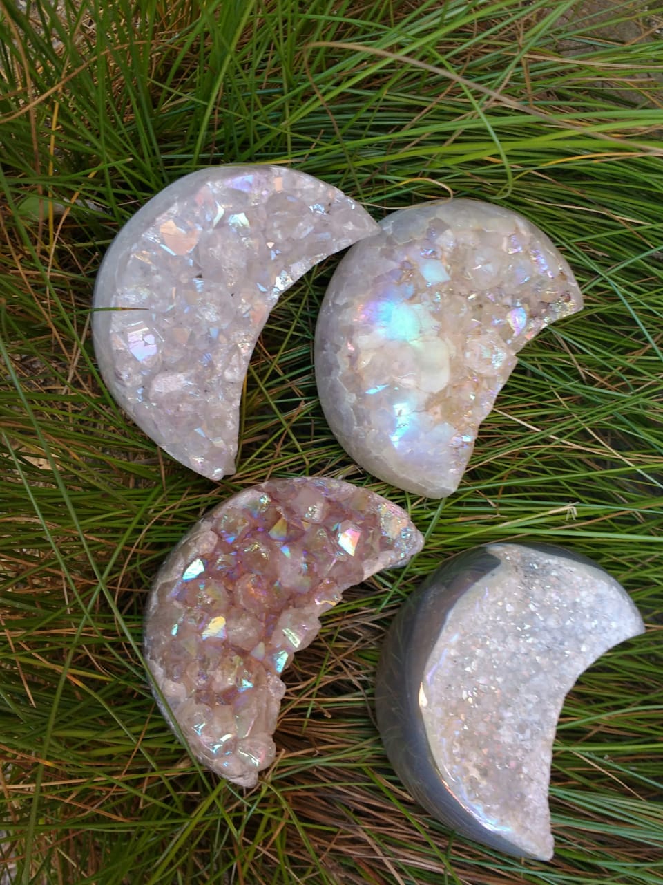 Stones from Uruguay - Angel Aura Titanium  Agate Druzy Moon II - Angel Aura Titanium Agate DruzyCrescent Moon II
