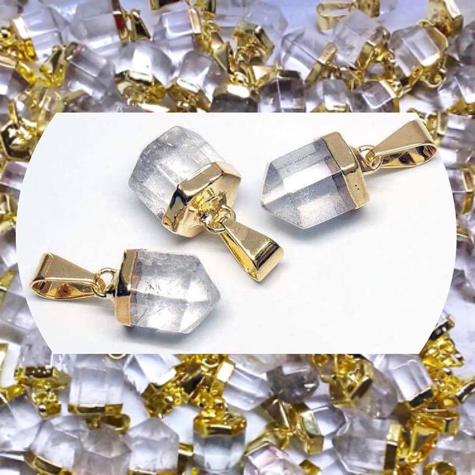 Stones from Uruguay - Clear Quartz Polished Point Pendants  with Gold Plated