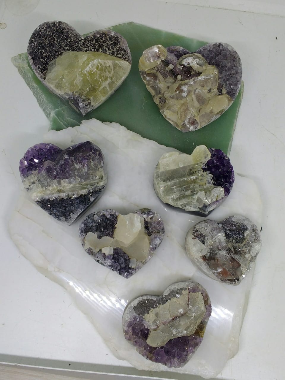 Stones from Uruguay - Amethyst Druzy Hearts with Calcite