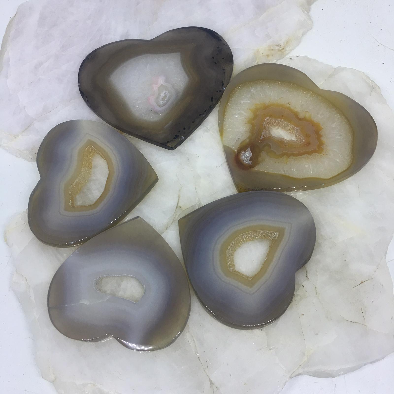 Stones from Uruguay - Agate Druzy Hearts with  Druzy Hole ( Flat Top and Bottom)