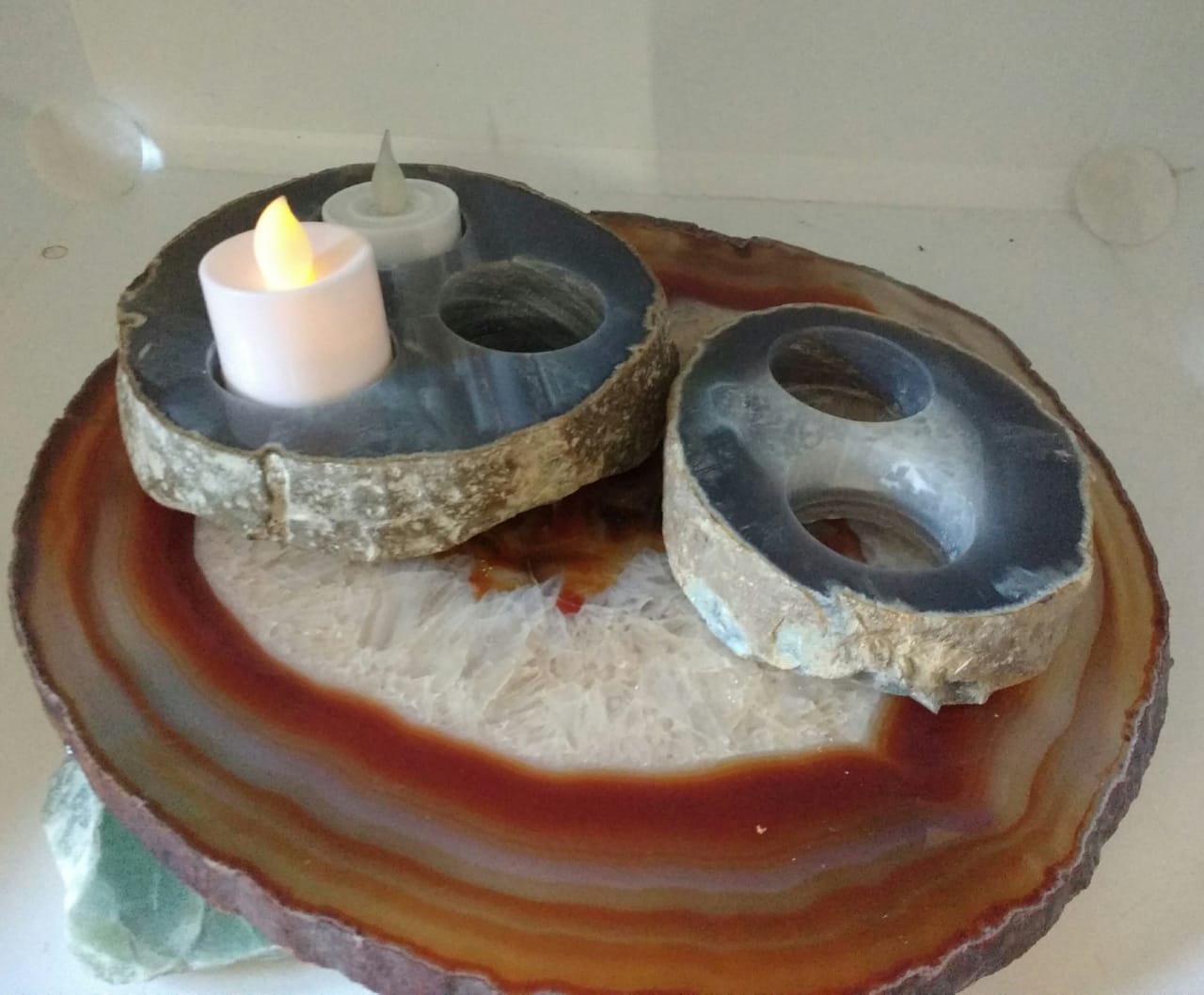 Stones from Uruguay - Natural Agate Thick Geode Slice Candle Holders