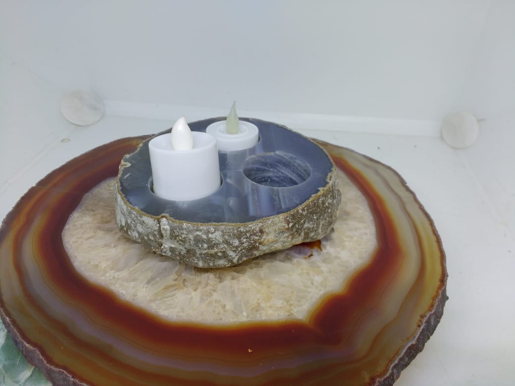 Stones from Uruguay - Thick Agate Slab Candle Holder with Three Holes