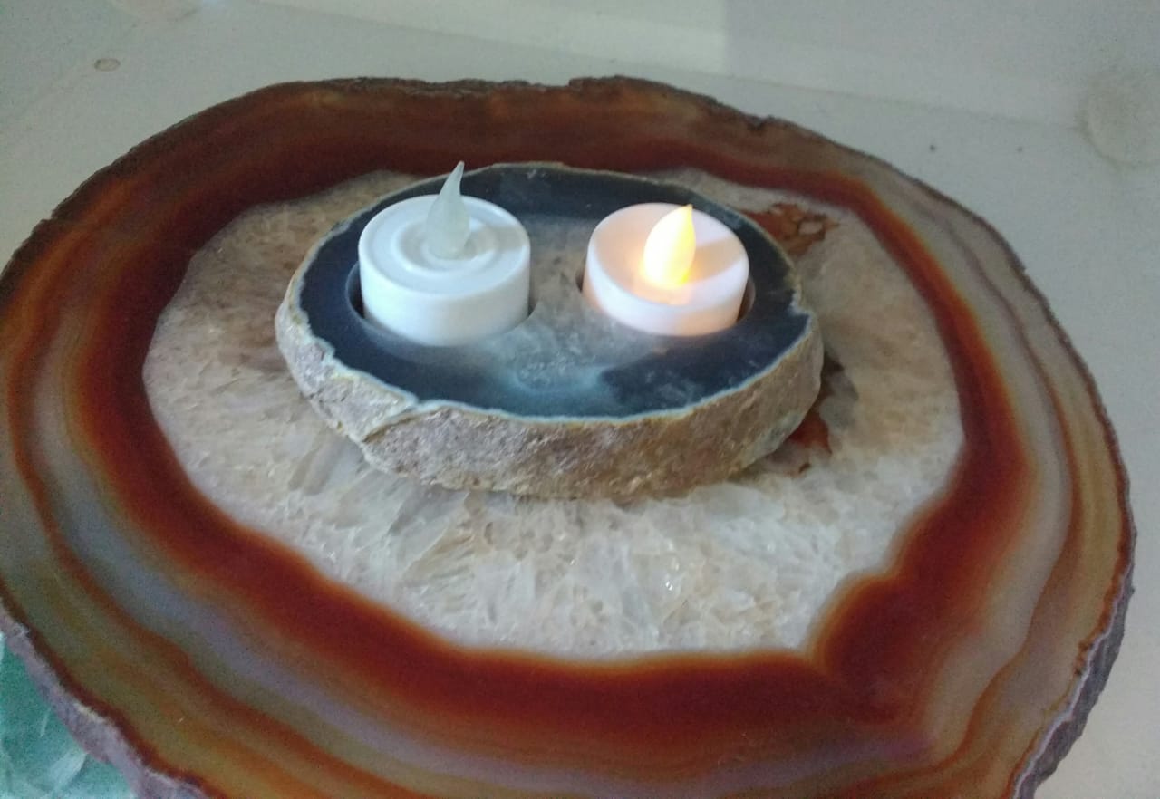 Stones from Uruguay - Thick Agate Tealight Candle Holder with Two Holes