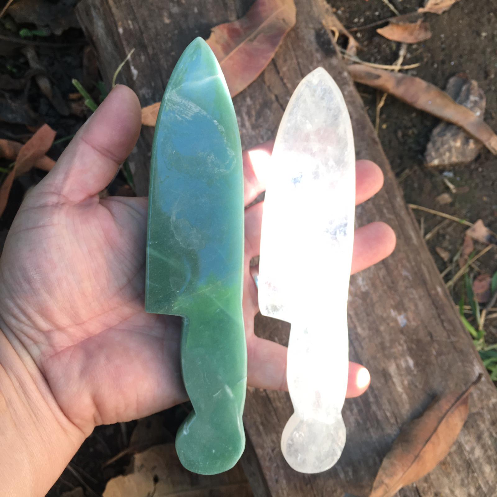 Stones from Uruguay - Natural Clear Quartz and Green Aventurine Hand Carved knives wand point Reiki