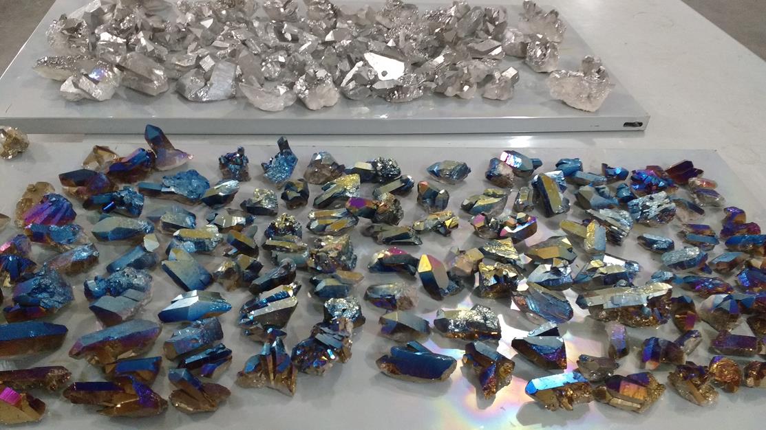 Stones from Uruguay - Old Silver & Cobalt Blue Coated Titanium  Quartz Crystal Cluster