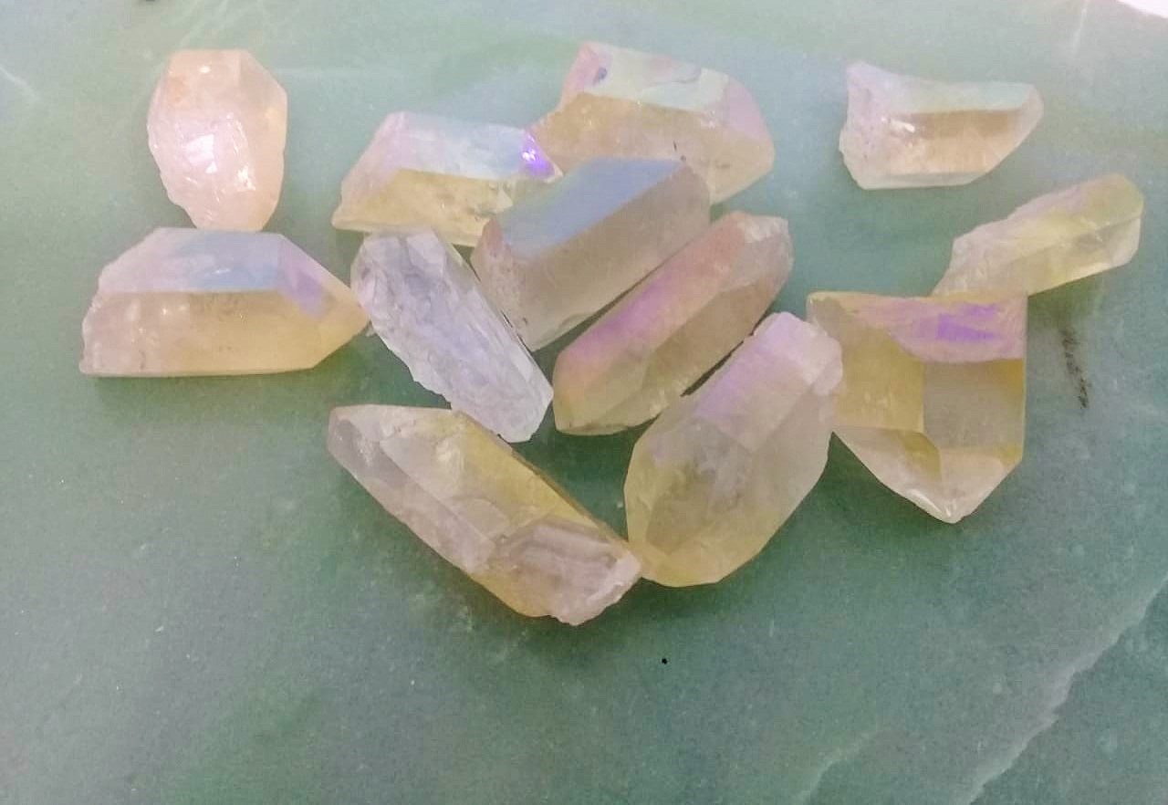 Stones from Uruguay - Angel Flame Aura Coated Yellow Quartz Points - Angel  Royal Aura  Yellow Quartz Crystal Points