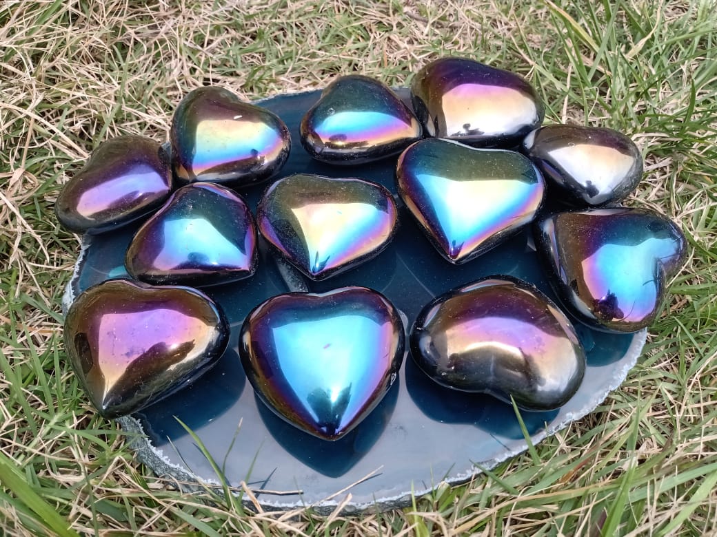 Stones from Uruguay - Angel Aura Black Obsidian Hearts- Angel Flame Aura - Angel  Royal Aura 