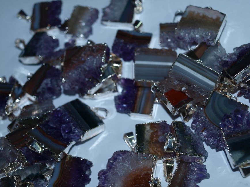 Stones from Uruguay - Amethyst Rectangular Slice Pendant with Silver  Plating (20mm)